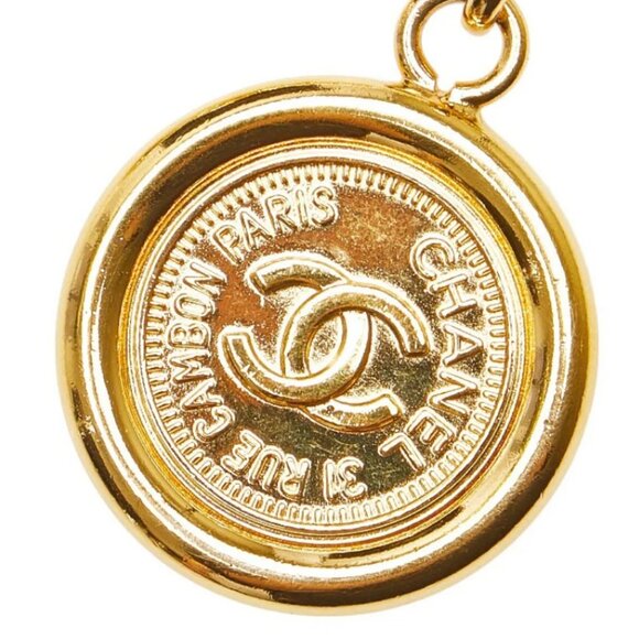 CHANEL CC Logo Medal Coin Charm Belt 35" Gold Tone Auth w/Box - Picture 4 of 14